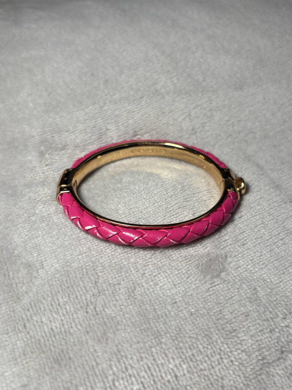 Coach Pink Braided Leather Gold Bangle Bracelet - Picture 2 of 5